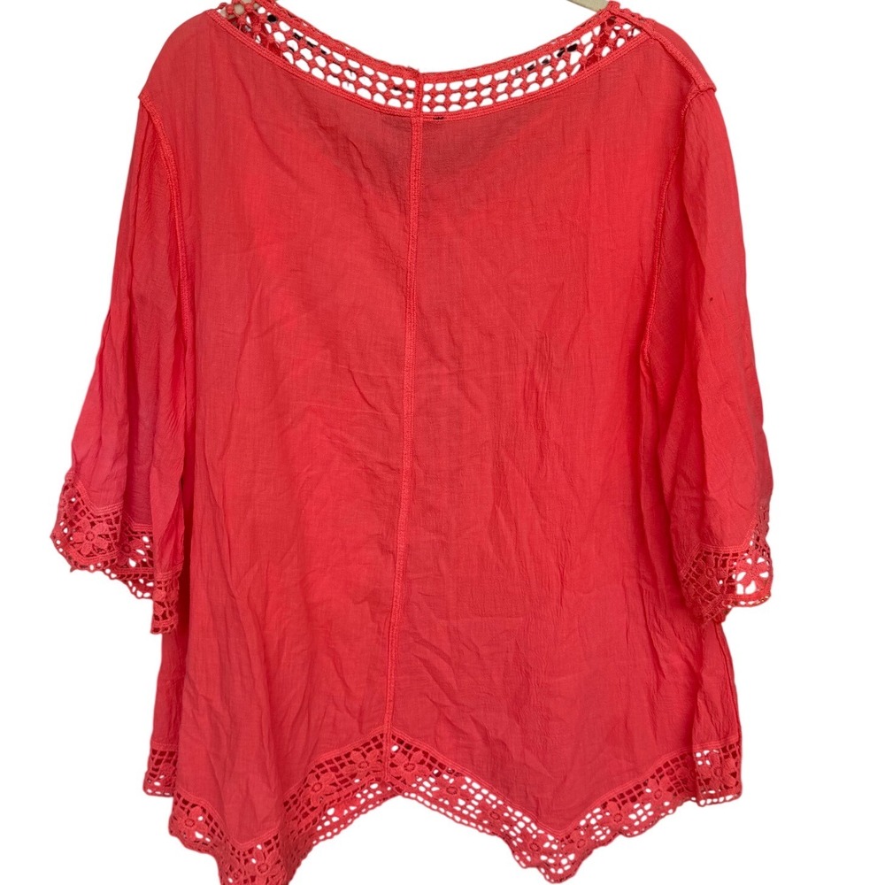 Liv Los Angeles Coral Embroidered Crochet Lace Cotton Boho Blouse oversized M - Picture 7 of 9